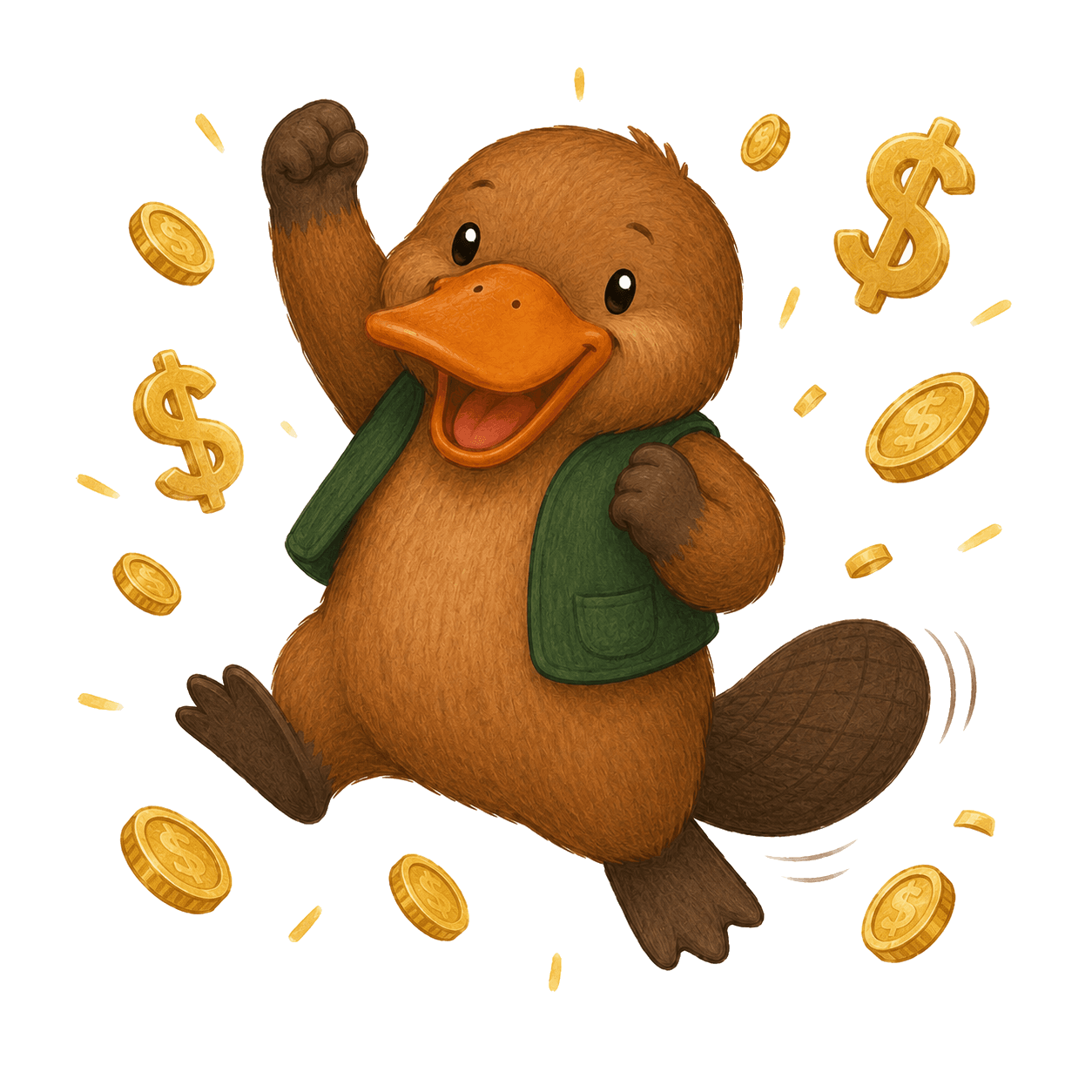 Flip the Platypus celebrating profit
